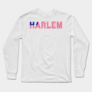 Harlem Texted Based | American Flag Design Long Sleeve T-Shirt